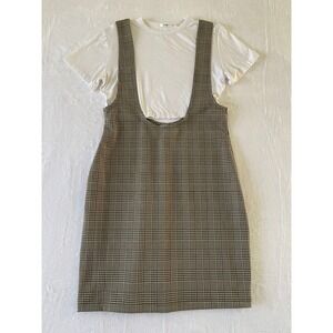 3rd + Malt Womens L Faux 2 Piece Layered Plaid Jumper Dress Preppy Academia